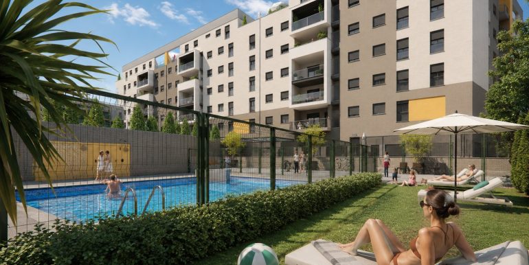 Jardín y piscina de Residencial Zoe